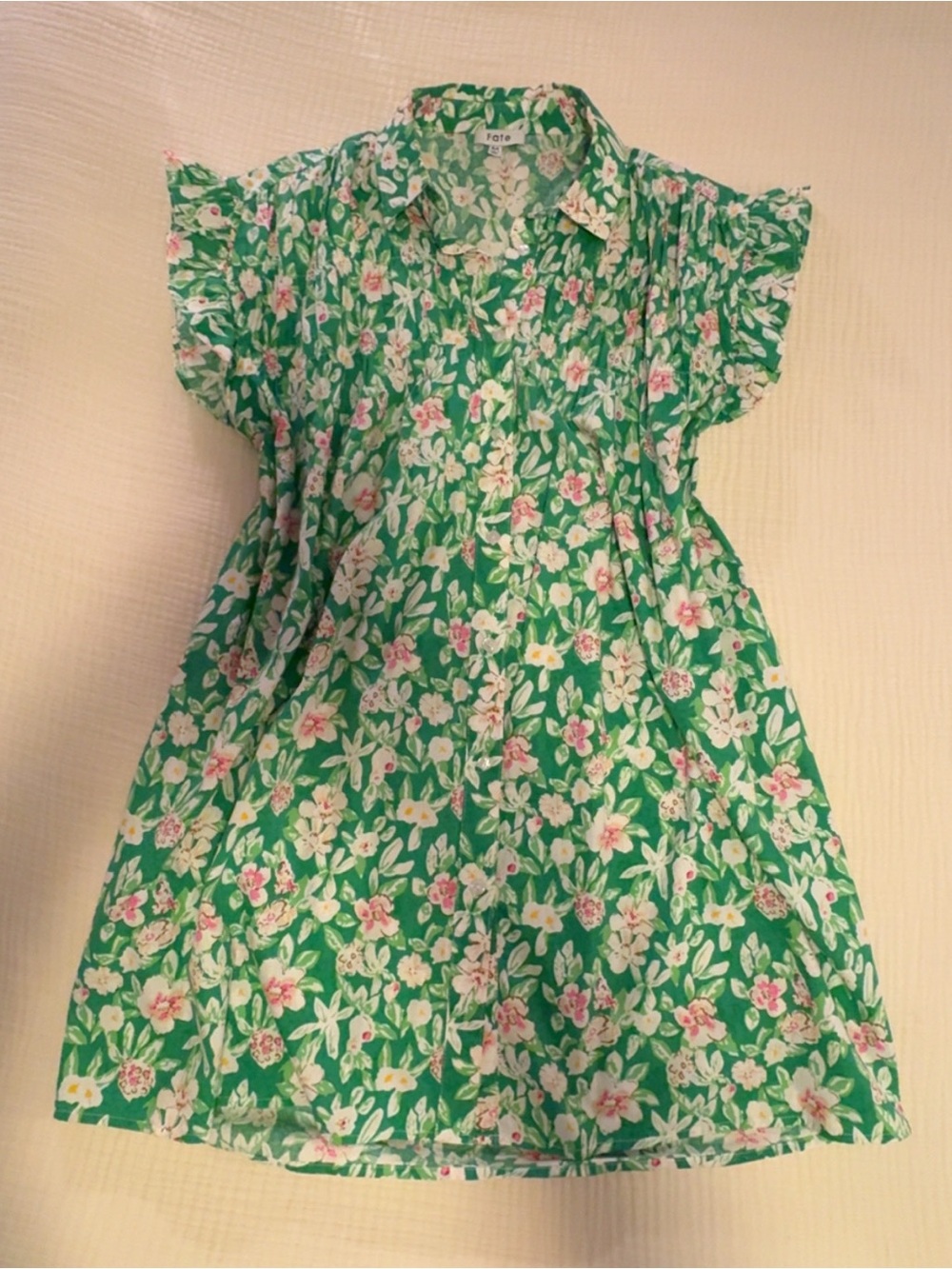 Fate Green Floral Short-Sleeve Mini Dress